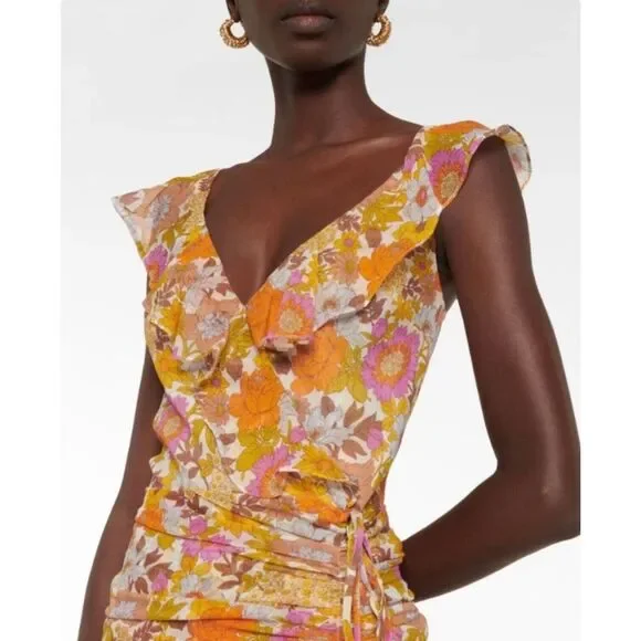 Veronica Beard Alannah Silk Floral Stone Multi Ruched Maxi Dress Size 8 - Picture 4 of 12